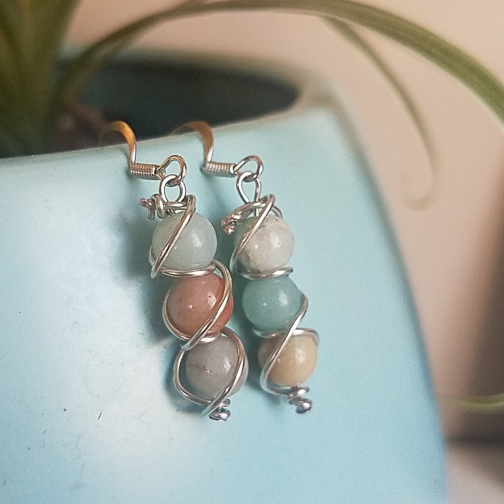 Handmade Teal Rock bead earrings